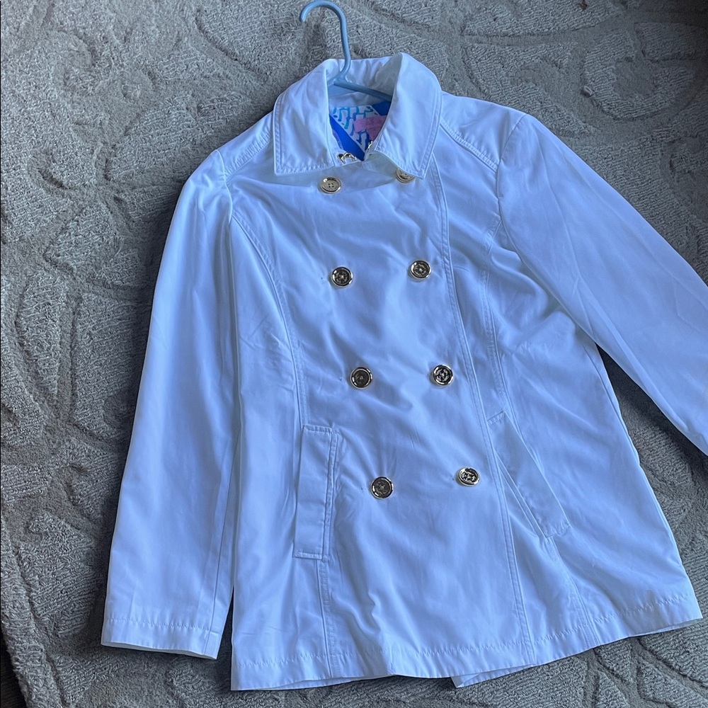 Lilly Pulitzer White Nylon Jacket windbreaker Gold Buttons